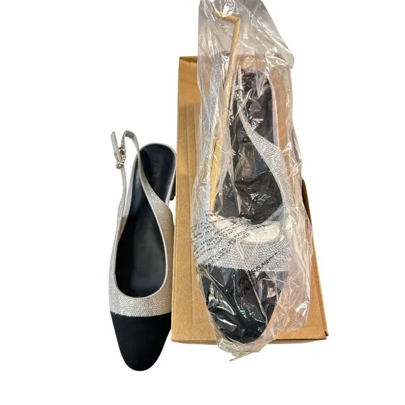 J Crew Rhinestone low-heel slingbacks Black Silver NIB New 9.5 $138