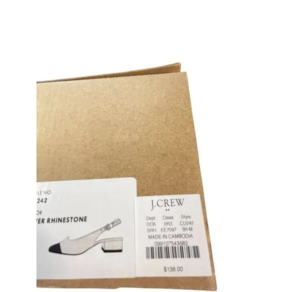 J Crew Rhinestone low-heel slingbacks Black Silver NIB New 9.5 $138