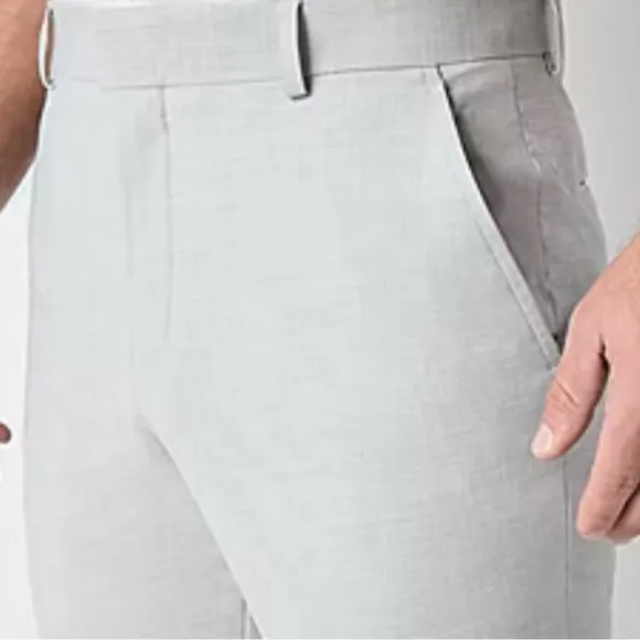J. Ferrar Mens Flat Front Ultra Comfort slim classic Light Grey Pant 32x34