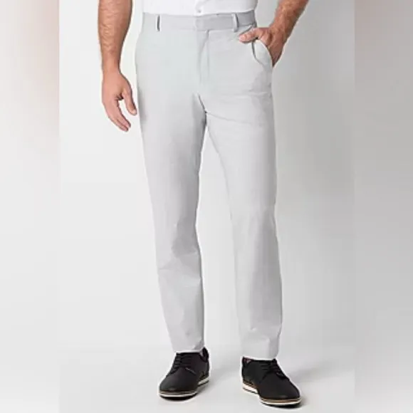 J. Ferrar Mens Flat Front Ultra Comfort slim classic Light Grey Pant 32x34