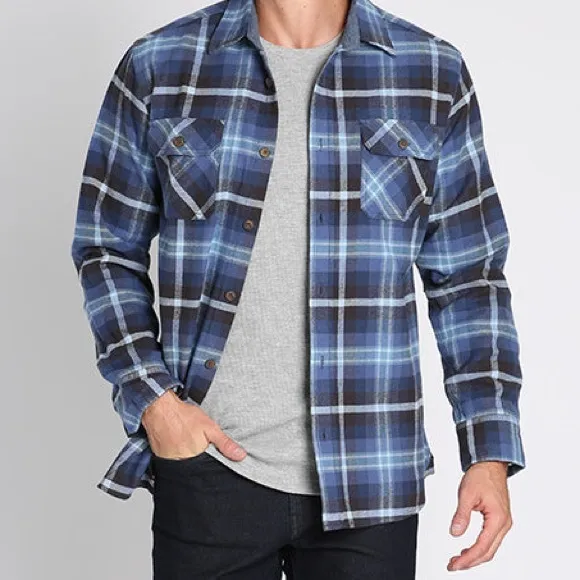 Jachs Mens Flannel Shirt Soft Warm Thicker Weight Blue Black Plaid Size XLarge