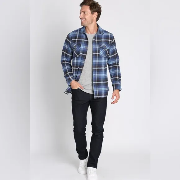 Jachs Mens Flannel Shirt Soft Warm Thicker Weight Blue Black Plaid Size XLarge