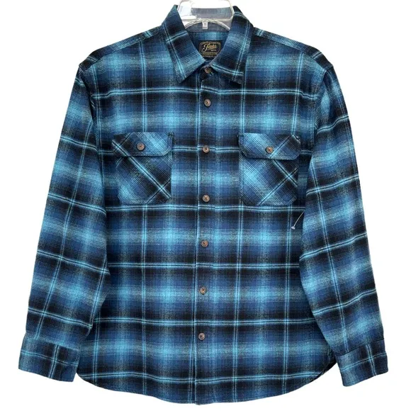 Jachs Mens Flannel Shirt Soft Warm Thicker Weight Blue Black Plaid Size XLarge