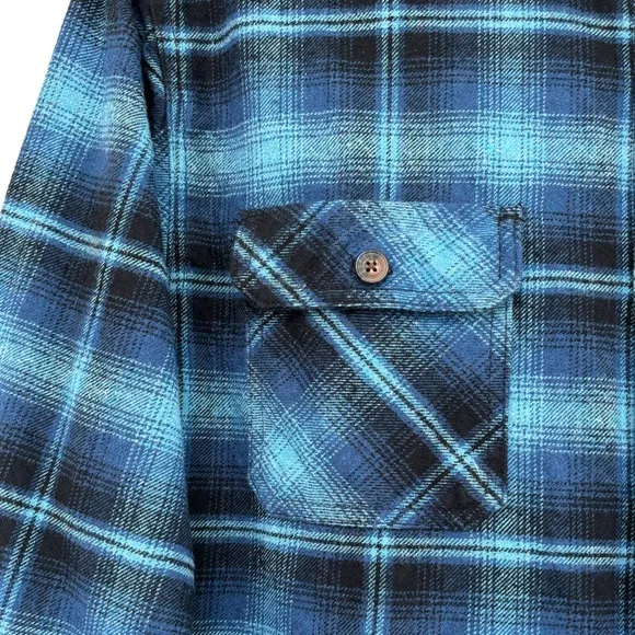 Jachs Mens Flannel Shirt Soft Warm Thicker Weight Blue Black Plaid Size XLarge