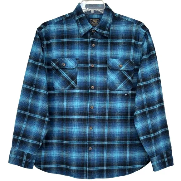 Jachs Mens Flannel Shirt Soft Warm Thicker Weight Blue Black Plaid Size XLarge