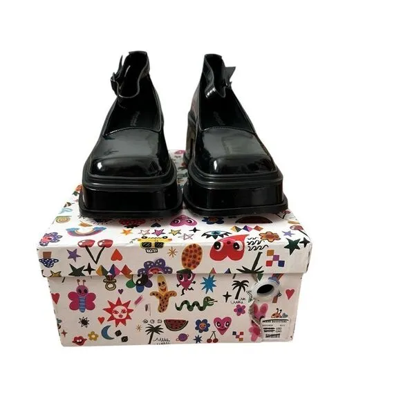Jeffrey Campbell Empath Black Patent Leather Platform Mary Jane Shoes | 7