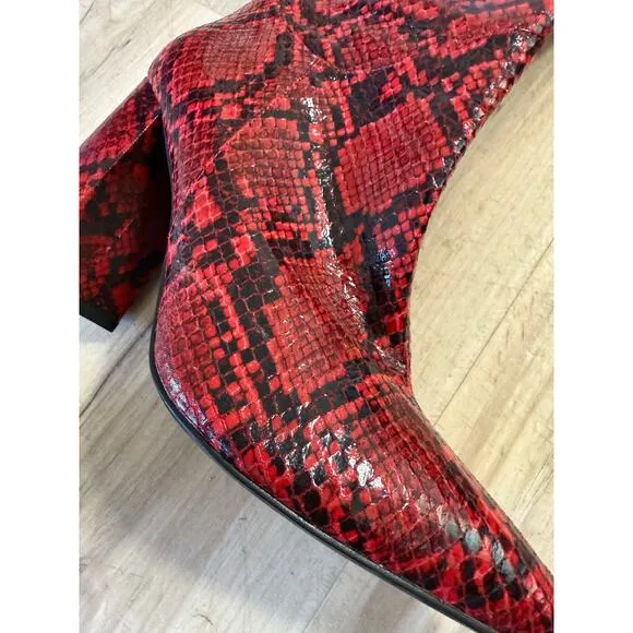 Jeffrey Campbell red snake embossed tall heeled boot