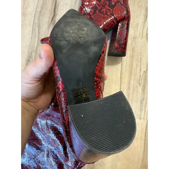Jeffrey Campbell red snake embossed tall heeled boot