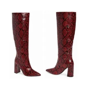Jeffrey Campbell red snake embossed tall heeled boot