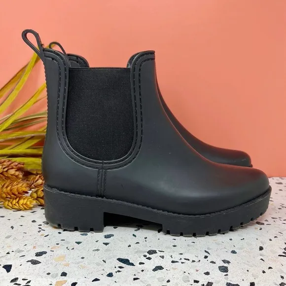 Jeffrey Rainz Black Women’s Short Chelsea Waterproof Rain Boots Sz 8