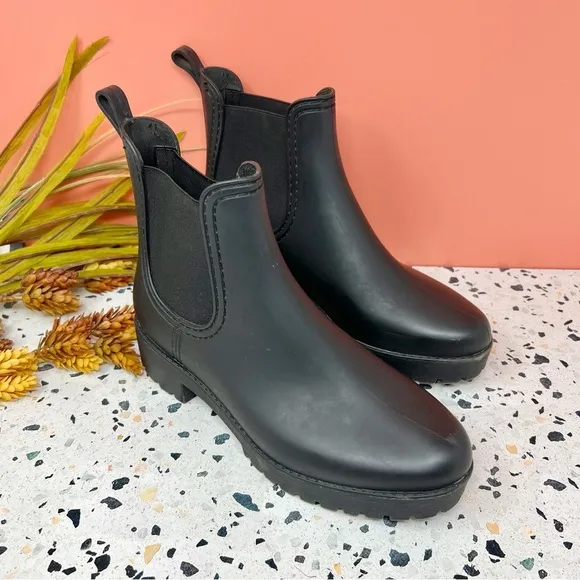 Jeffrey Rainz Black Women’s Short Chelsea Waterproof Rain Boots Sz 8