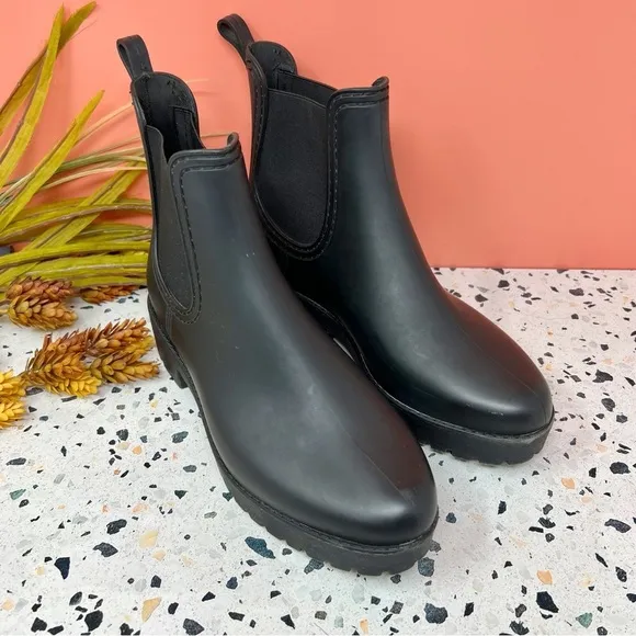 Jeffrey Rainz Black Women’s Short Chelsea Waterproof Rain Boots Sz 8