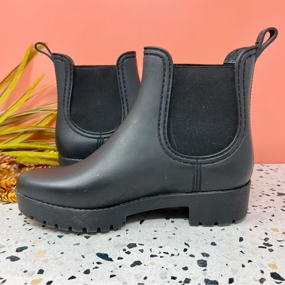 Jeffrey Rainz Black Women’s Short Chelsea Waterproof Rain Boots Sz 8