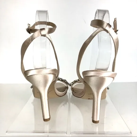 Jewel Badgley Mischka Embellished Stiletto Wrap Around Champagne Heels Sz 8.5