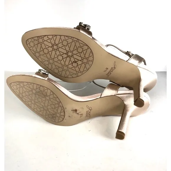 Jewel Badgley Mischka Embellished Stiletto Wrap Around Champagne Heels Sz 8.5