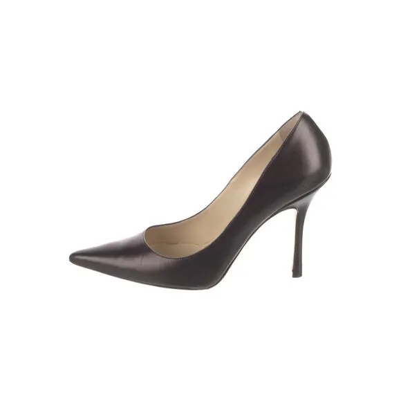 Jimmy Choo Black Leather Pointed Toe Slip On Heels Pumps Size 39