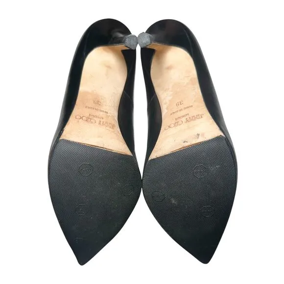 Jimmy Choo Black Leather Pointed Toe Slip On Heels Pumps Size 39