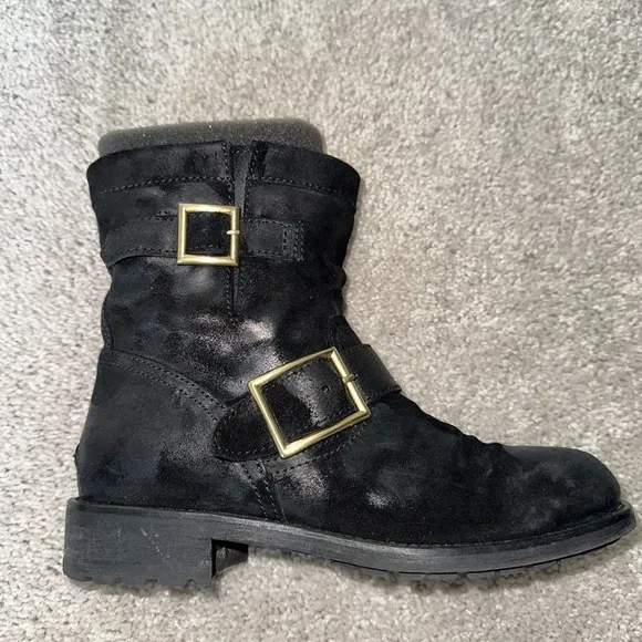 JIMMY CHOO Youth Suede Black Two Buckle  Biker Boots Sz. 36 Worn Once in Box