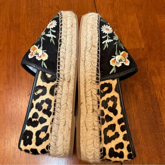 Johnny Was NEW Acacia Embroidered Leopard Espadrille Slip On Shoes Size 6