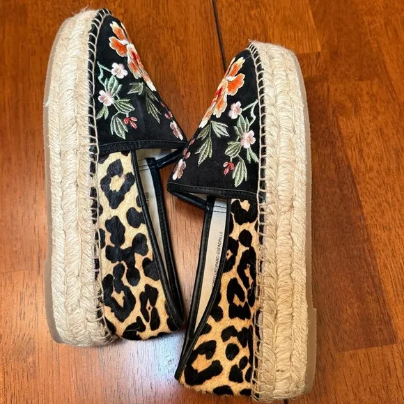 Johnny Was NEW Acacia Embroidered Leopard Espadrille Slip On Shoes Size 6