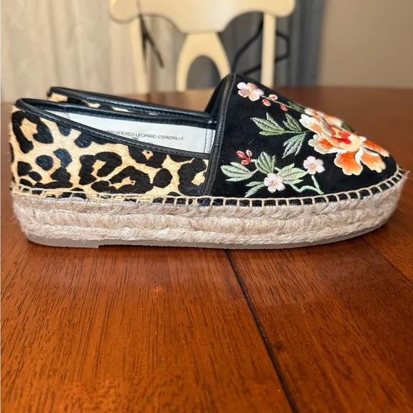 Johnny Was NEW Acacia Embroidered Leopard Espadrille Slip On Shoes Size 6