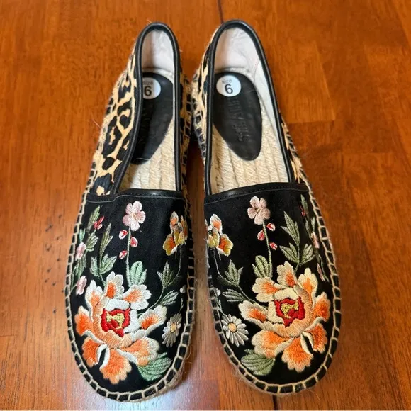 Johnny Was NEW Acacia Embroidered Leopard Espadrille Slip On Shoes Size 6