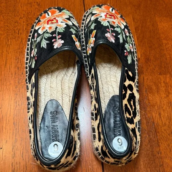 Johnny Was NEW Acacia Embroidered Leopard Espadrille Slip On Shoes Size 6