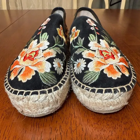 Johnny Was NEW Acacia Embroidered Leopard Espadrille Slip On Shoes Size 6