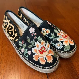Johnny Was NEW Acacia Embroidered Leopard Espadrille Slip On Shoes Size 6