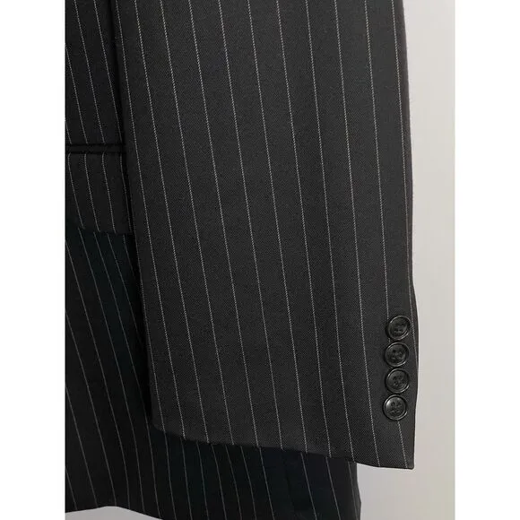 Jones New York Blazer Jacket &amp; Vest Set Mens Size 46L 100% Wool Navy Pinstriped‎