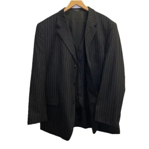 Jones New York Blazer Jacket &amp; Vest Set Mens Size 46L 100% Wool Navy Pinstriped‎