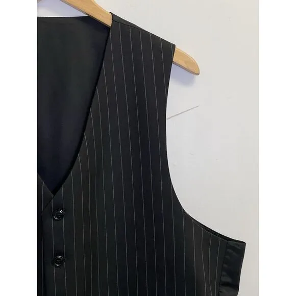 Jones New York Blazer Jacket &amp; Vest Set Mens Size 46L 100% Wool Navy Pinstriped‎