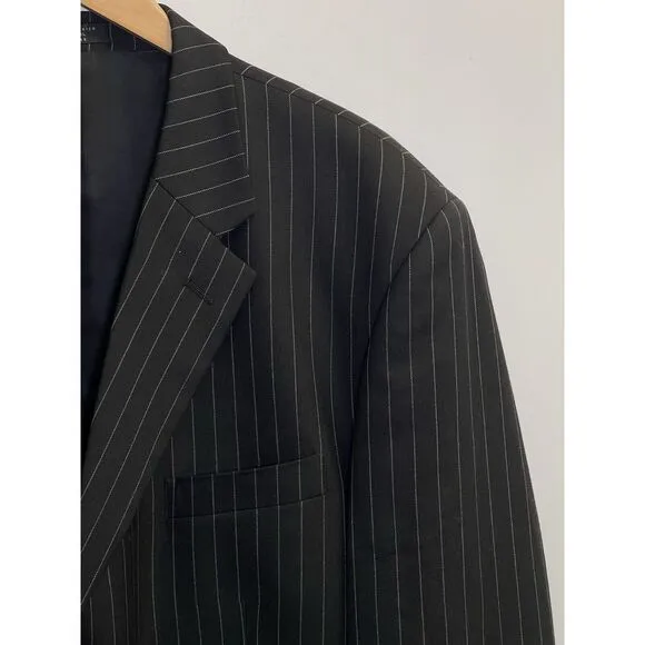 Jones New York Blazer Jacket &amp; Vest Set Mens Size 46L 100% Wool Navy Pinstriped‎