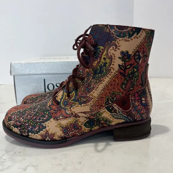 Josef Seibel Leather Paisley Floral Lace Up Boots Womens EU 36 Boho Comfort