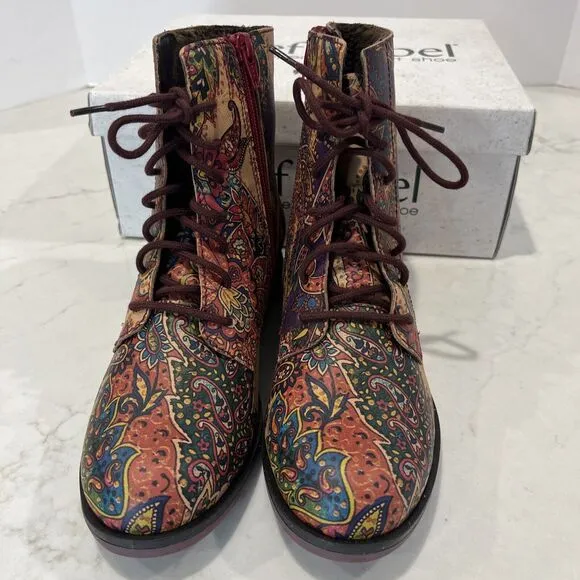 Josef Seibel Leather Paisley Floral Lace Up Boots Womens EU 36 Boho Comfort