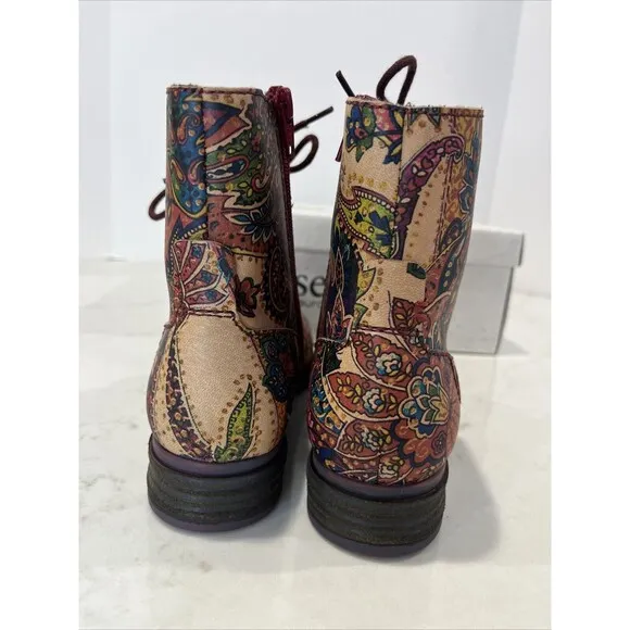 Josef Seibel Leather Paisley Floral Lace Up Boots Womens EU 36 Boho Comfort