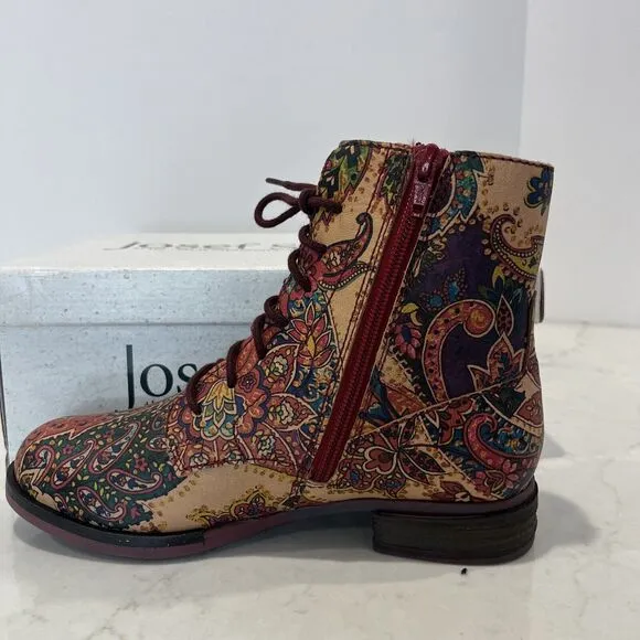 Josef Seibel Leather Paisley Floral Lace Up Boots Womens EU 36 Boho Comfort