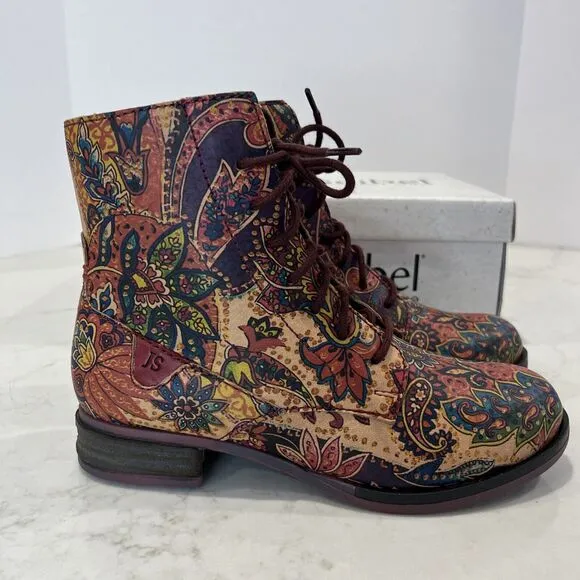 Josef Seibel Leather Paisley Floral Lace Up Boots Womens EU 36 Boho Comfort