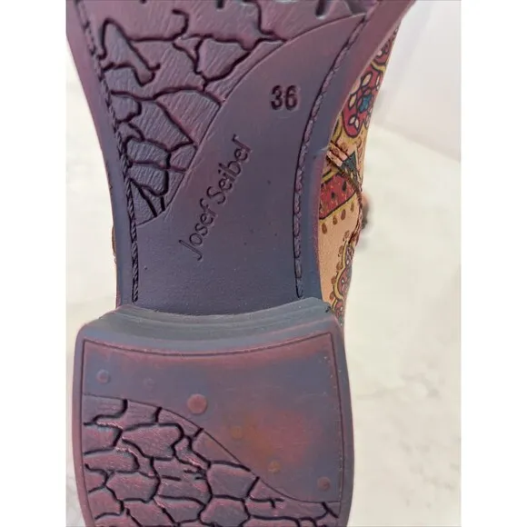 Josef Seibel Leather Paisley Floral Lace Up Boots Womens EU 36 Boho Comfort