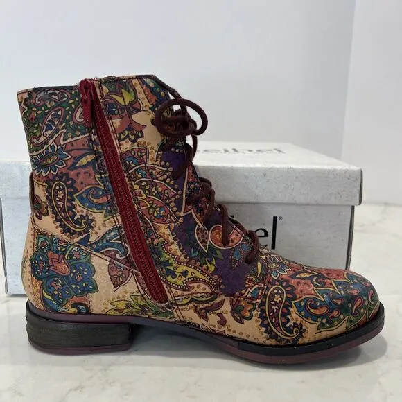 Josef Seibel Leather Paisley Floral Lace Up Boots Womens EU 36 Boho Comfort