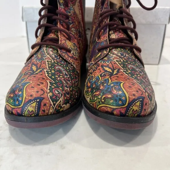 Josef Seibel Leather Paisley Floral Lace Up Boots Womens EU 36 Boho Comfort
