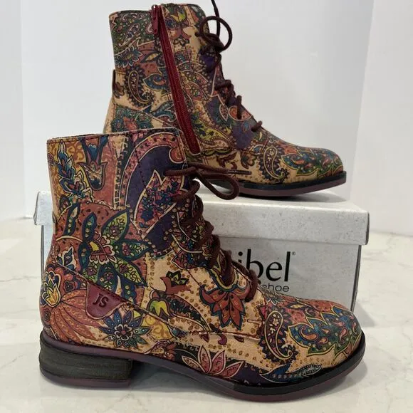 Josef Seibel Leather Paisley Floral Lace Up Boots Womens EU 36 Boho Comfort