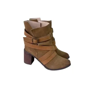 Joyfolie Ryan Caribou Suede Leather Heeled Booties Boots Shoes Womens size 10
