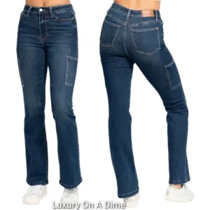 Judy Blue High-Rise Cargo Pocket Slim Fit Bootcut Retro 90s Jeans Denim Pants