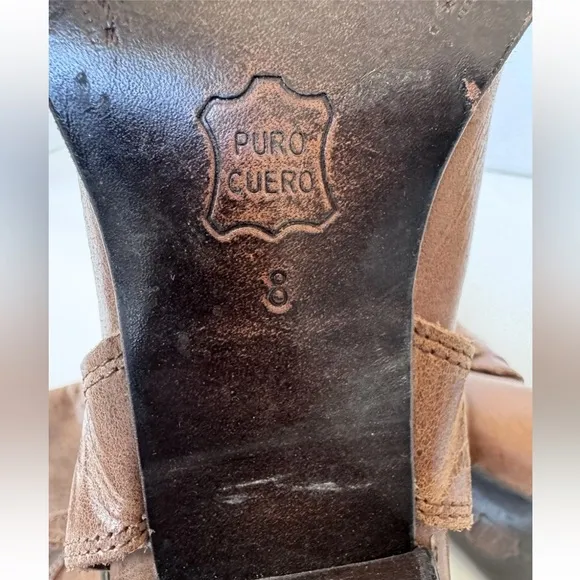 Justin Brown Tan Harness Moto Western Cowgirl Heeled Tall Boots Women’s Size 8