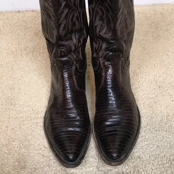 Justin Women’s Cowgirl Western Leather Brown Reptile Design Tall Heeled Boots