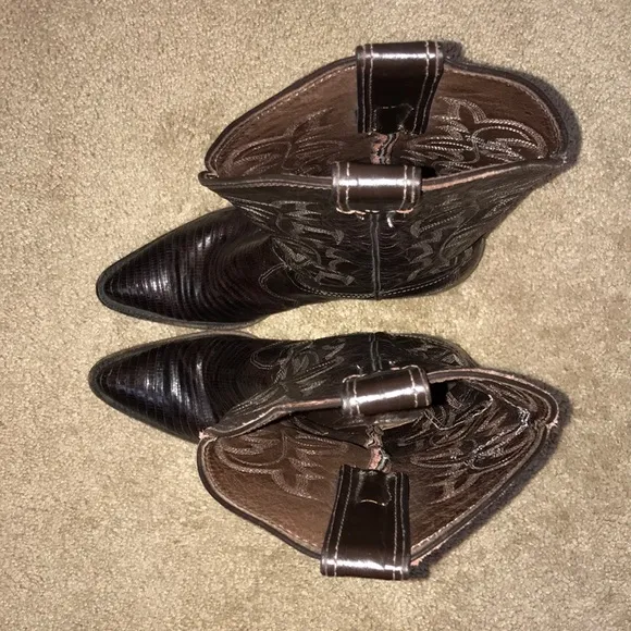 Justin Women’s Cowgirl Western Leather Brown Reptile Design Tall Heeled Boots