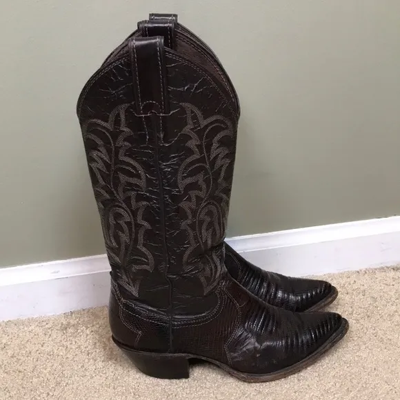 Justin Women’s Cowgirl Western Leather Brown Reptile Design Tall Heeled Boots