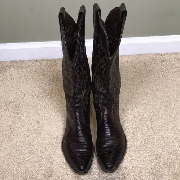 Justin Women’s Cowgirl Western Leather Brown Reptile Design Tall Heeled Boots