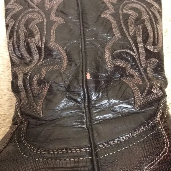 Justin Women’s Cowgirl Western Leather Brown Reptile Design Tall Heeled Boots